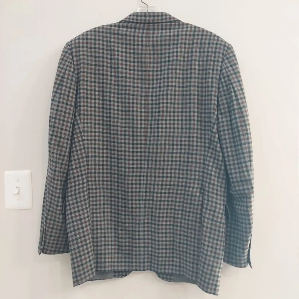 Burberry Gray, Brown, Black Plaid Blazer Jacket Cashmere Blend Sz 40 REG